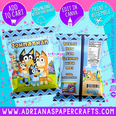 Editable Bluey Chip Bag Design - Canva