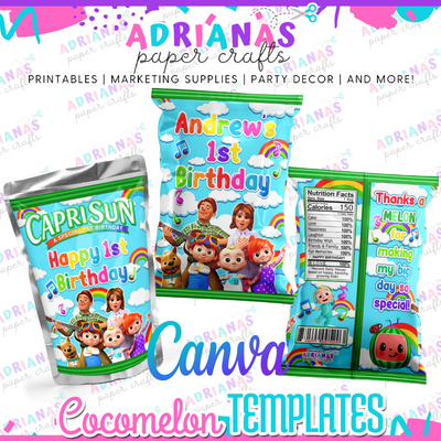 Cocomelon Chip Bag and Juice Pouch Label - Editable Canva Templates