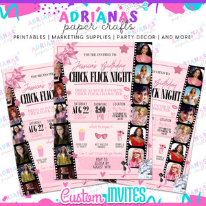 Pink Girly Chick Flick Party Invitation