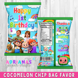 Cocomelon 1st Birthday Printable Chip Bag Wrapper - INSTANT DOWNLOAD!