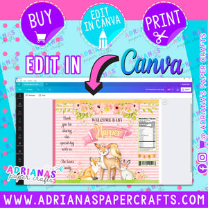 Editable Pink Woodlands Party Favor Chip Bag Design