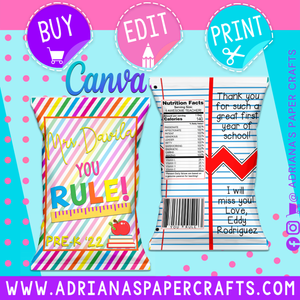 Editable Teacher Appreciation Chip Bag Design - Canva File