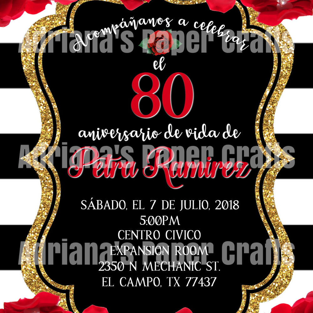 Glamorous Red White Black Gold Roses Invitation
