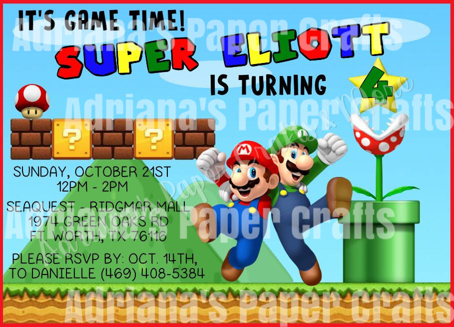 Super Mario Bros Invitation