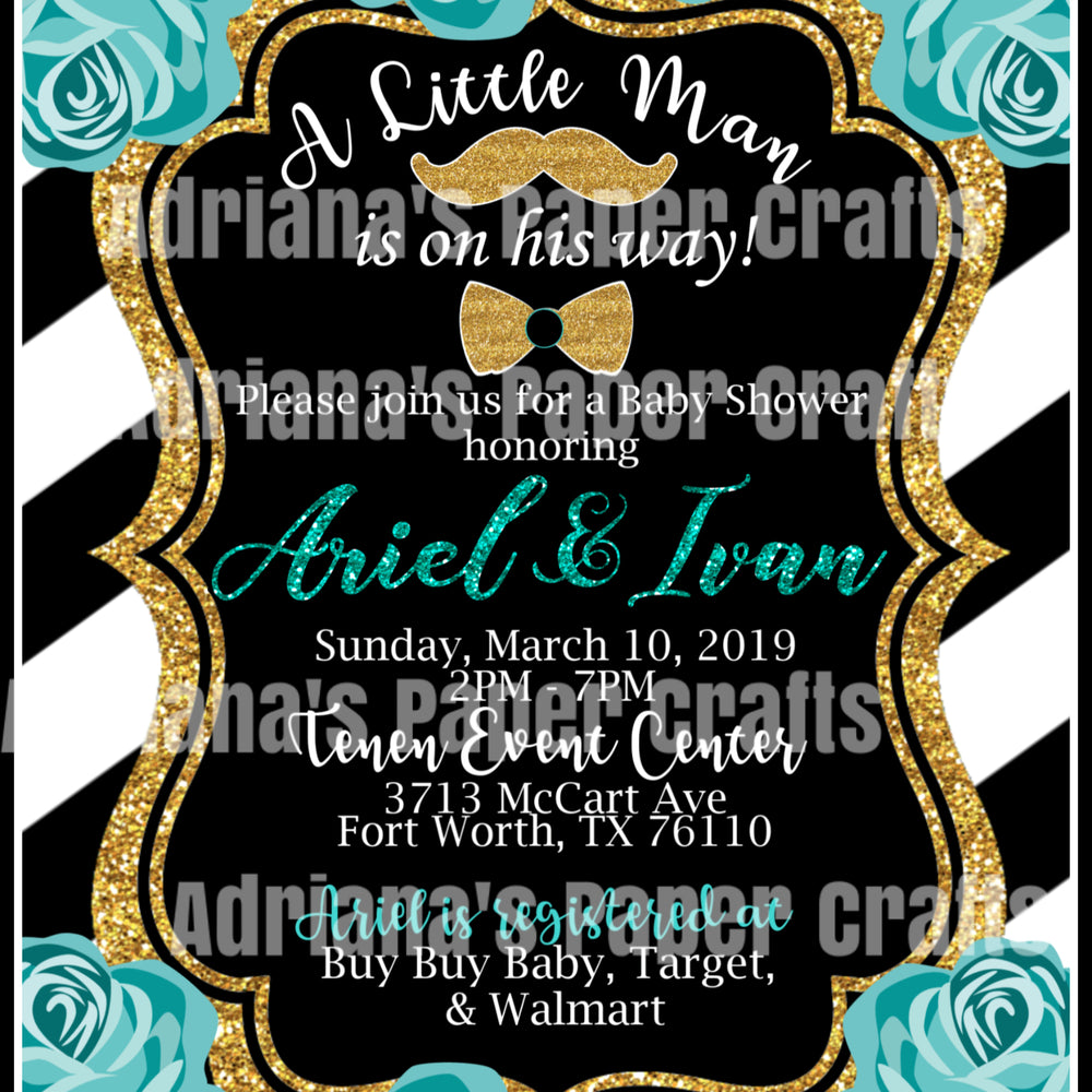 Kate Spade Inspired Little Man Baby Shower Invitation