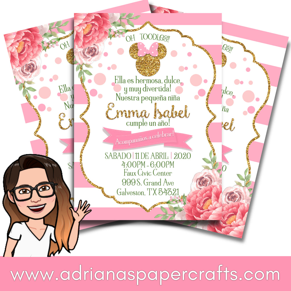 Minnie Mouse Pink and Gold Party Invitation