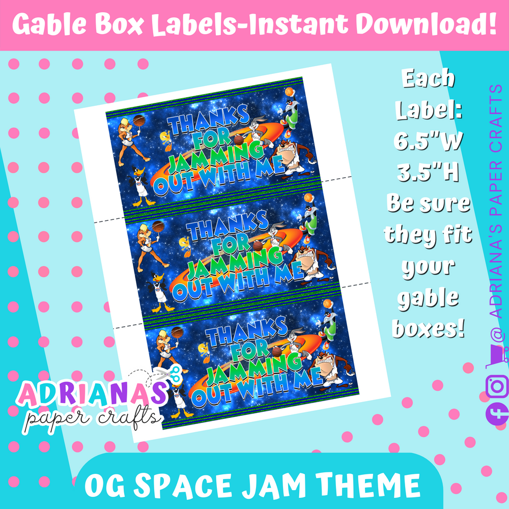 Space Jam Gable Box Labels Printable File - INSTANT DOWNLOAD