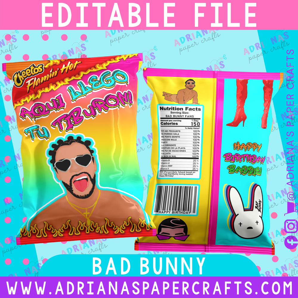 Editable Bad Bunny Chip Bag PS File - Design 1